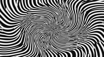 Hypnotic swirl of black and white lines creates a mesmerizing visual effect