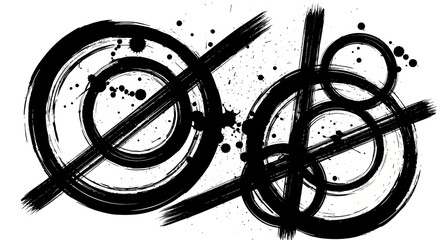Abstract expressionism with brushstrokes and circles in black and white style