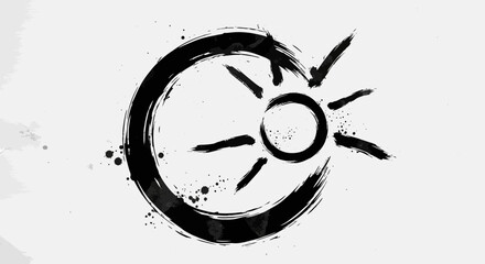 Monochromatic Illustration of Sun and Circle in Brush Stroke Style Artwork