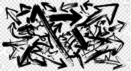 Dynamic grunge arrow collection with artistic brush stroke effect, direction indicators