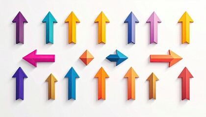 Colorful Arrows Pointing Up, Except For One. Concept for Marketing on Plain Background