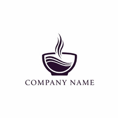 Elegant bowl logo with steam rising above a liquid substance for company branding.
