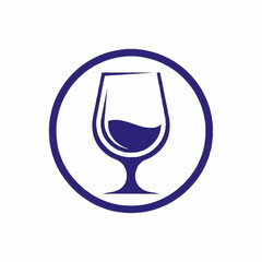 Elegant Wine Glass Icon with Liquid Inside a Circular Frame.