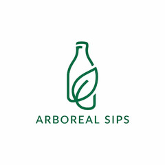 Elegant Logo Featuring Bottle and Leaf for Arboreal Sips Brand.