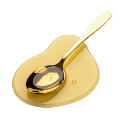 Golden Spoon in Puddle of olive oil  isolated on transparent background, png