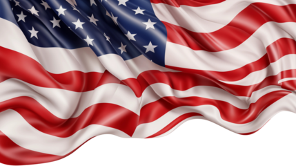 Waving american flag isolated on transparent background a symbol of patriotism and national pride, representing the united states of america and its values