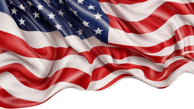 Waving american flag isolated on transparent background a symbol of patriotism and national pride, representing the united states of america and its values