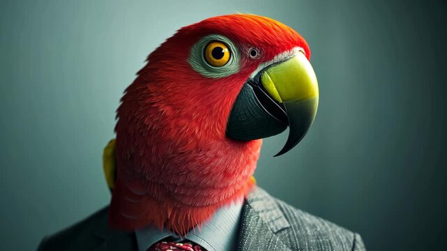 The Avian Executive: A striking avian figure, adorned in a business suit, exudes an air of authority and intelligence, creating a blend of the natural and the professional.