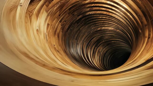 Mysterious Spiral: An abstract, close-up perspective of a mesmerizing spiral crafted from wood, creating a sense of depth and intrigue.