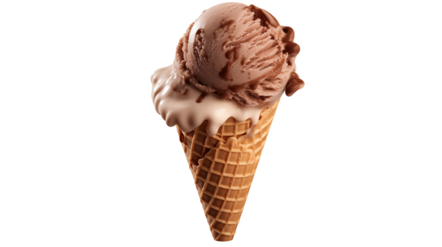 Delicious chocolate ice cream cone isolated on transparent background, perfect for summer treat promotions and dessertthemed designs with a sweet and tempting appeal