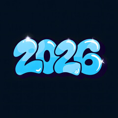 Bubbly glossy light blue 2026 text with shimmering highlights