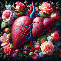 Floral Human Liver – Botanical Anatomy Watercolor Illustration