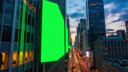 Dynamic cityscape with green screen billboards for compelling advertising, perfect for modern business promotions and innovative marketing campaigns