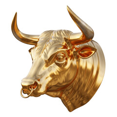 Golden Bull Head with Horns isolated on transparent background, Bull Head PNG 