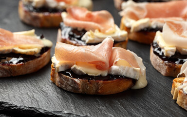 Blueberry Camembert Prosciutto Bruschetta or Toasts. Party Food