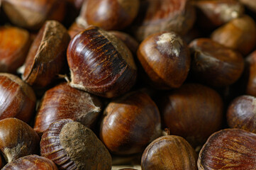 Many Edible Chestnuts Texture in Shine and Relief Details as Background