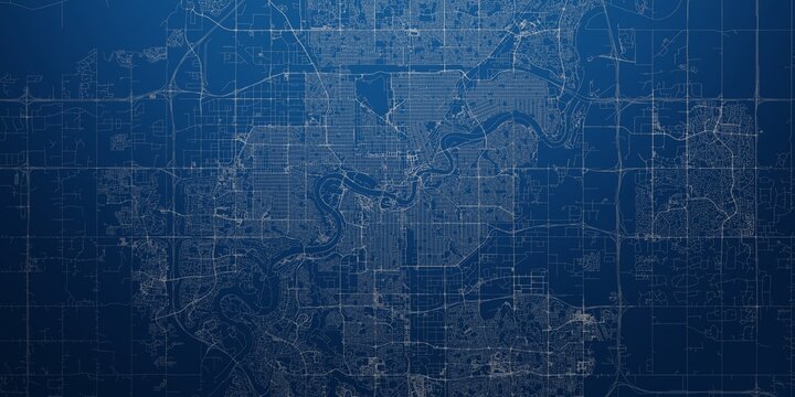 Edmonton (Canada) street map. The style of the map is blue metal
