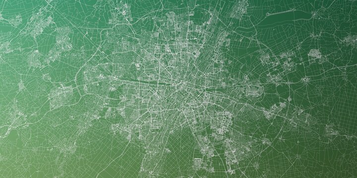 Munich (Germany) street map. The style of the map is green gradient