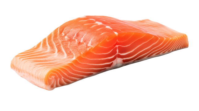 Fresh raw salmon fillet, showcasing its vibrant orange color and healthy omega3 fatty acids, perfect for a nutritious and delicious meal, isolated on transparent background