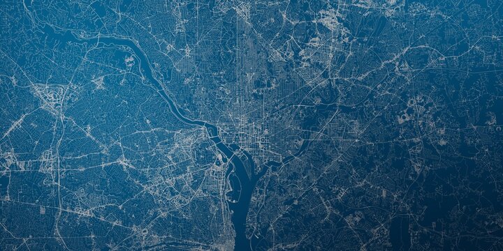 Washington (DC, USA) street map. The style of the map is blue lights