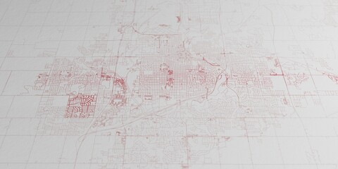 Sioux Falls (South Dakota, USA) street map. The style of the map is red ink