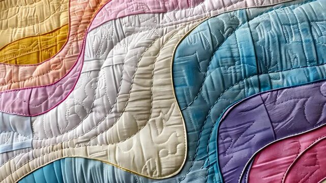 Soft Palette of Comfort: A close-up view reveals the intricate detail of a vibrant quilt with a soft palette, inviting warmth, and a touch of artistic flair.