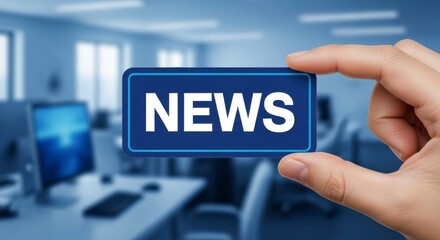 Breaking News: A hand holds a digital sign bearing the word NEWS, symbolizing immediate information dissemination and the dynamic flow of current events.