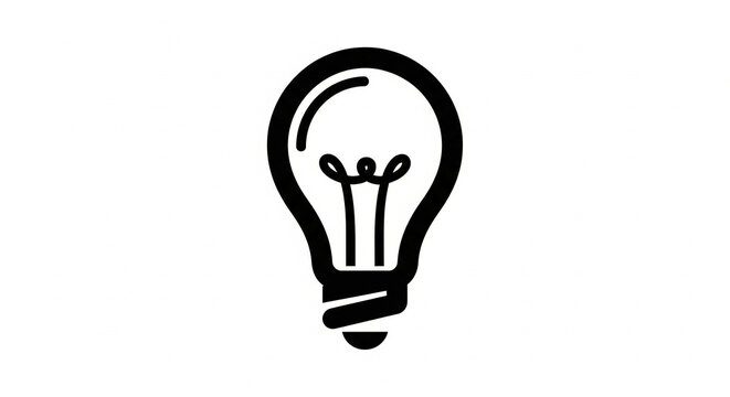Clean and crisp black outline icon of a traditional light bulb, a universal symbol for innovative ideas, creative solutions, and the illumination of thought processes