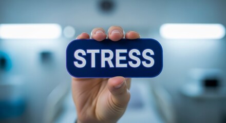 Stress and the Human Experience: The photograph reveals a hand holding a sign that says STRESS, capturing the essence of the mental and emotional strain.
