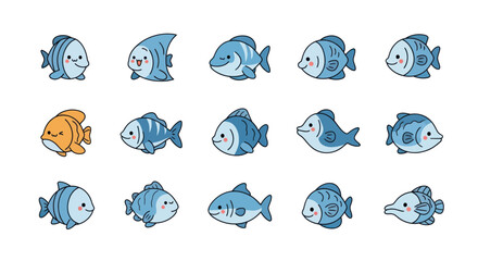 Cartoon fish collection playful aquatic creatures in various poses