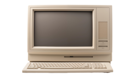 A vintage computer isolated on transparent background, a nostalgic symbol of early computing, representing technological history and retro design aesthetics