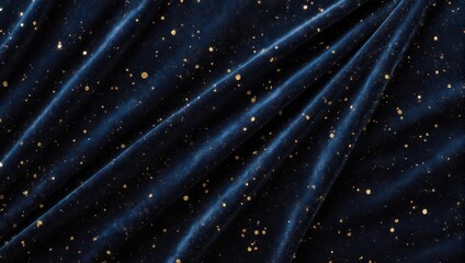 Elegant Dark Blue Velvet Fabric with Sparkling Gold Glitter.