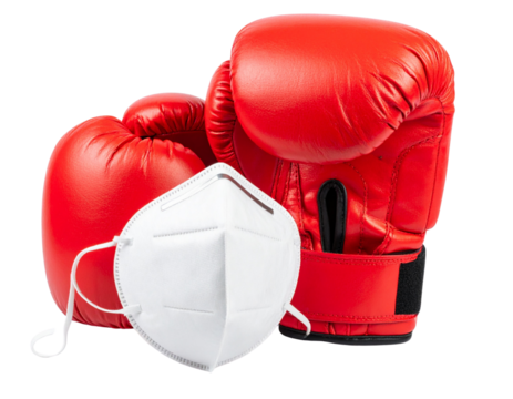 N95 Protective Face Mask with Boxing Gloves Symbolizing Strength PNG