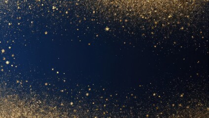 Elegant Gold Glitter on Dark Blue Background with Sparkling Lights.