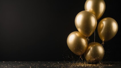 Elegant Golden Balloons Against a Dark Backdrop for Celebratory Occasions.