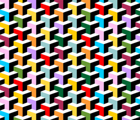 Colorful interlocking geometric cubes optical illusion