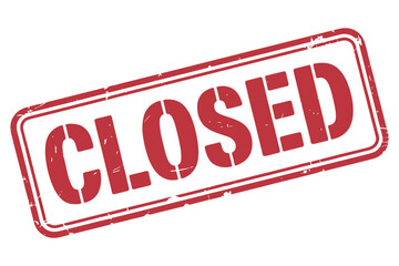 A red closed stamp with a double border on a white background at an angle