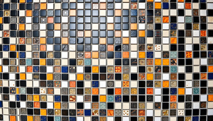 Fototapeta premium Mosaic of black and white tiles, colorful. White tone