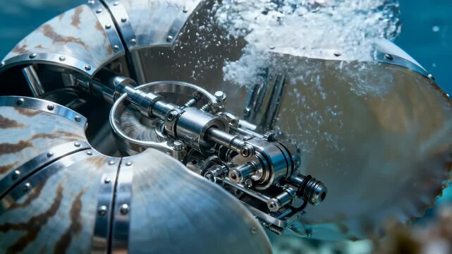 Mysterious Steampunk Nautilus Shell: Intricate Mechanical Design Underwater