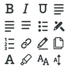 Fototapeta premium Formatting Icons: A collection of meticulously designed icons representing common text formatting and editing tools, catering to diverse creative and professional applications.