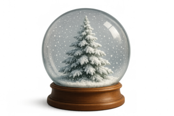 Christmas tree snow globe on transparent background, symbolizing winter holidays and festive decorations