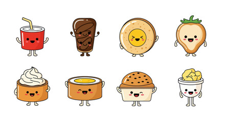 Cartoon food collection with cheerful expressions and minimalist style