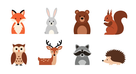 Cartoon forest animals collection isolated on white background for design