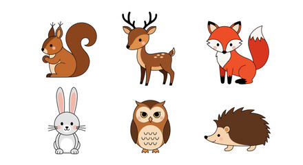 Naklejka premium Cartoon forest animals collection isolated on white background for design