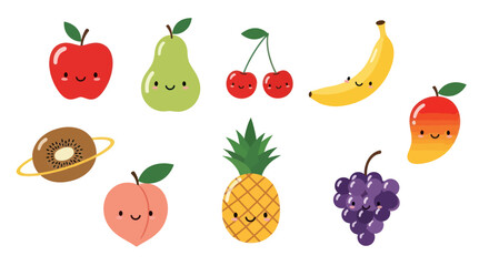 Cartoon fruits collection with happy faces on a white background design