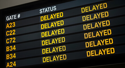 Travel chaos with all flights delayed on airport board