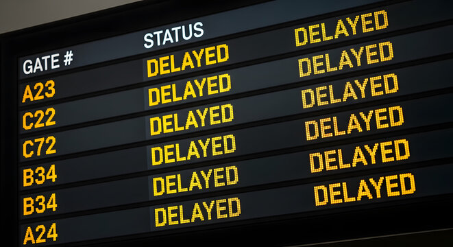 Travel chaos with all flights delayed on airport board