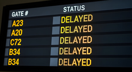 Airport Departure Screen Announcing Flight Delays