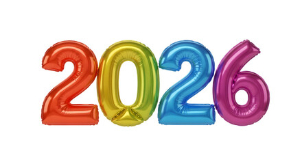 Colorful 2026 balloons isolated on transparent background