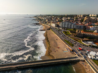 Aerial view of Douro river in  Porto, Portugal